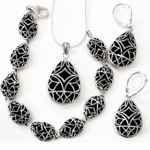 Sterling Silver Wrapped Black Onyx Filigree Jewelry Set